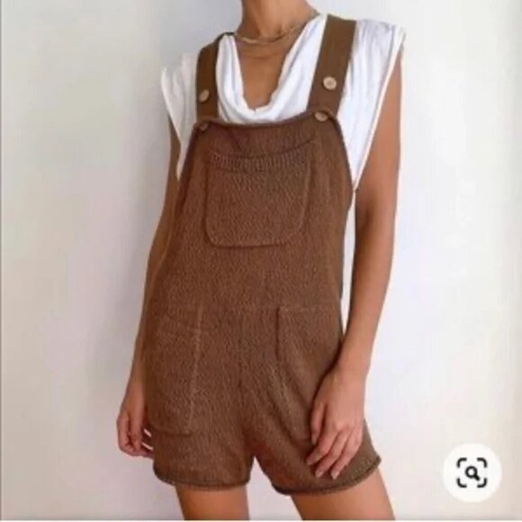 NEW FREE PEOPLE BEACH OVER IT KNIT ROMPER MOCHA LARGE